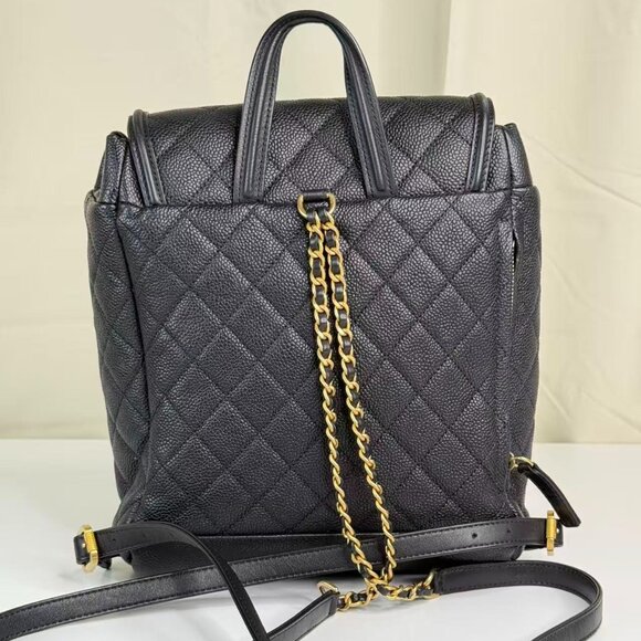Chanel Black Caviar Filigree Backpack with Gold Accents & Quilted Design - Picture 3 of 9